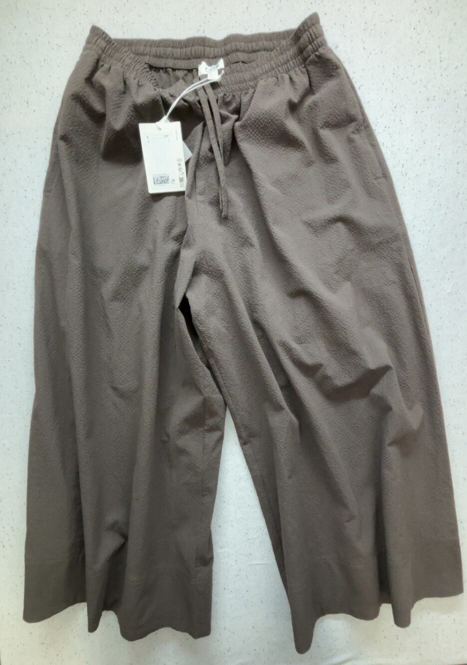 COS Seersucker Wide-Leg Culottes Pants Brown Women's Size 12 NWT $129